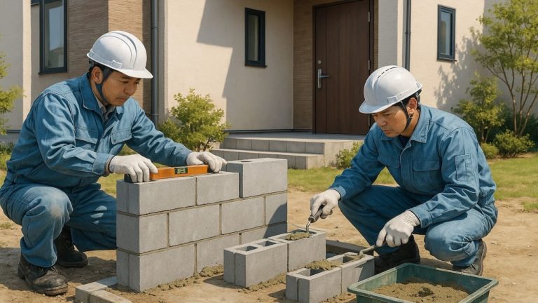 東海市の戸建て外構に施工された門柱のイメージ