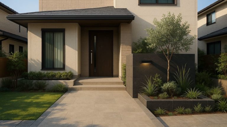 所沢市の戸建て外構に施工された玄関アプローチのイメージ