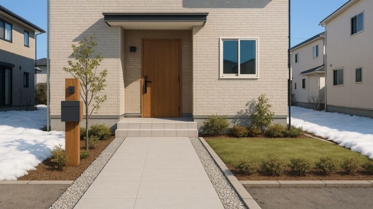 苫小牧市の戸建て外構に施工された玄関アプローチのイメージ