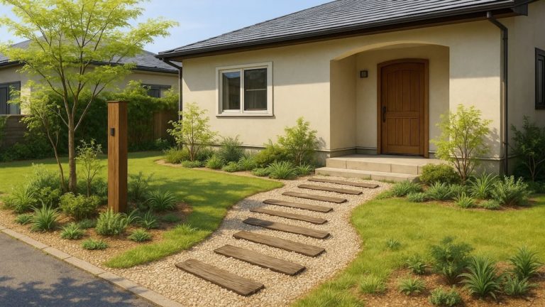 取手市の戸建て外構に施工された玄関アプローチのイメージ