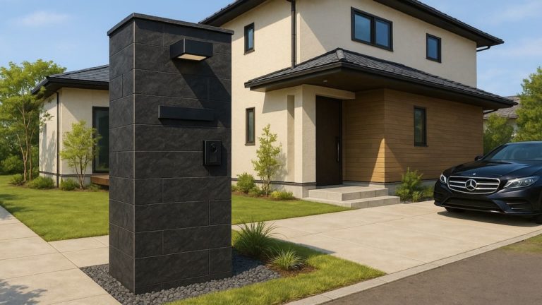 豊橋市の戸建て外構に施工された門柱のイメージ