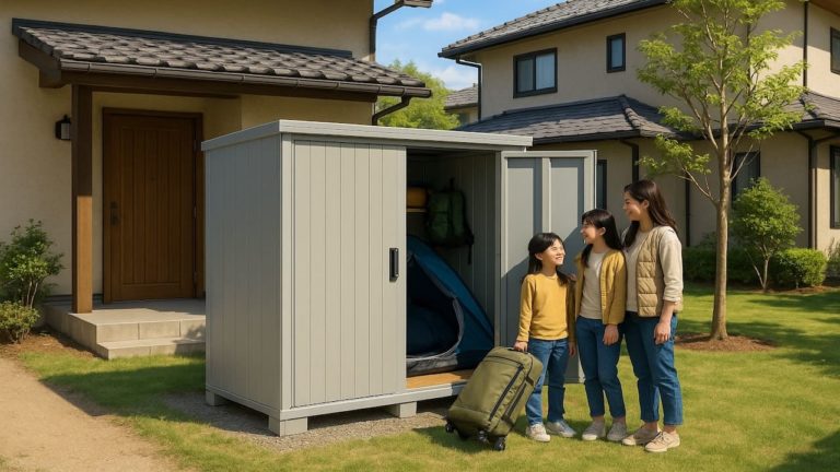 豊川市の住宅に施工された屋外用物置イメージ