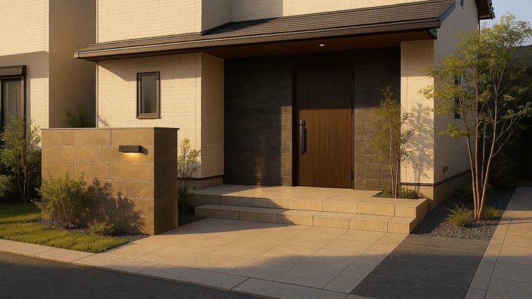 津市の戸建て外構に施工された玄関アプローチのイメージ