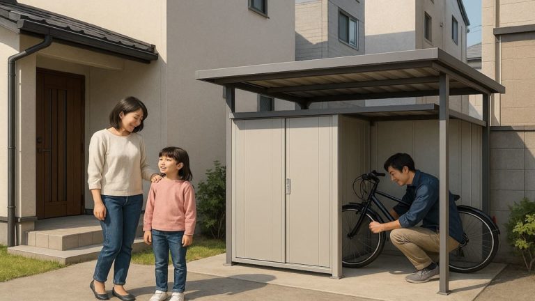 津市の住宅に施工された屋外用物置イメージ