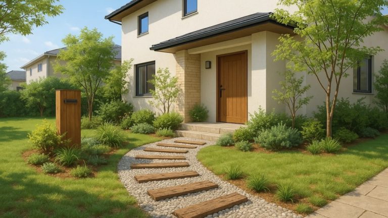 つくば市の戸建て外構に施工された玄関アプローチのイメージ