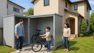 津山市の住宅に施工された屋外用物置イメージ