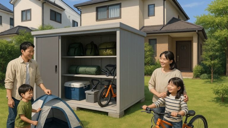 宇部市の住宅に施工された屋外用物置イメージ