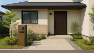 【上田市】玄関アプローチの費用感|門柱一体で動線を最短化 上田市の戸建て外構に施工された玄関アプローチのイメージ