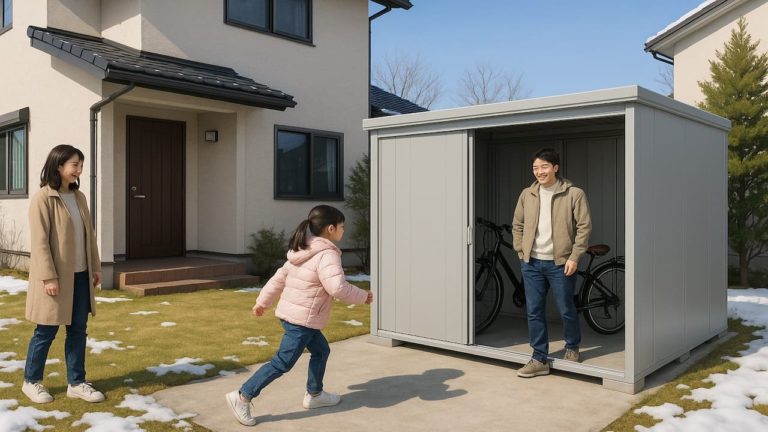 上田市の住宅に施工された屋外用物置イメージ