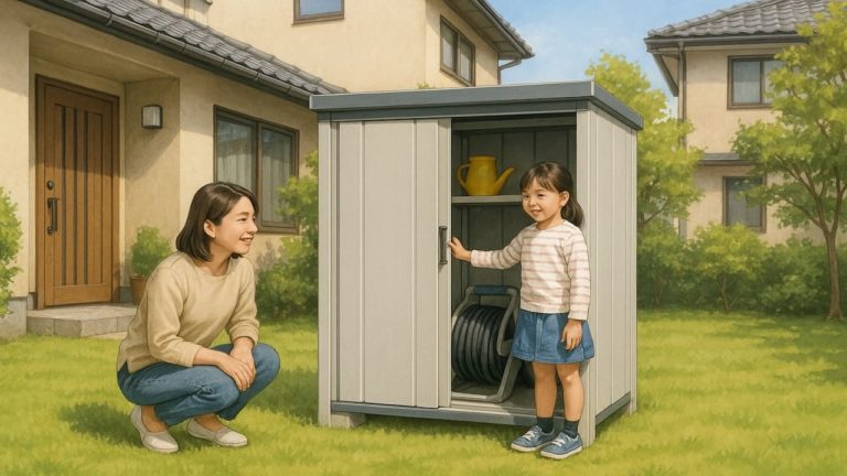 宇治市の住宅に施工された屋外用物置イメージ