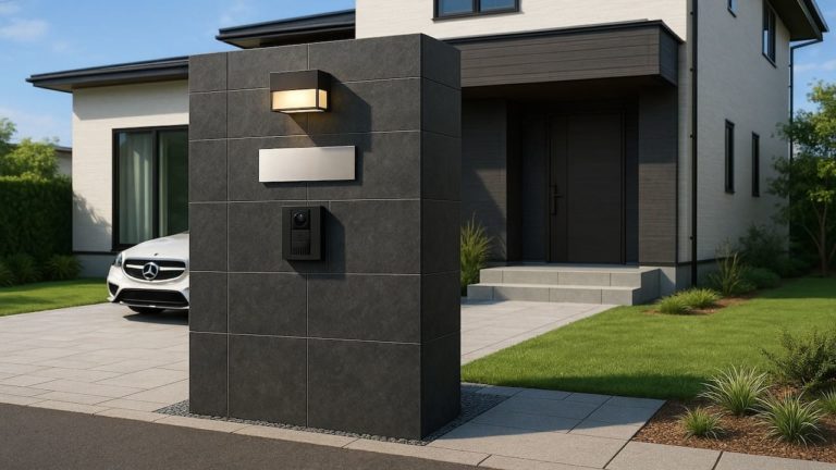 焼津市の戸建て外構に施工された門柱のイメージ