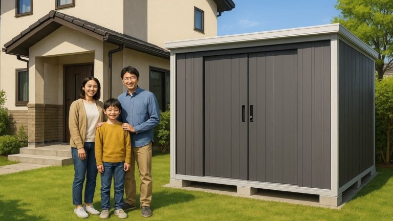 焼津市の住宅に施工された屋外用物置イメージ