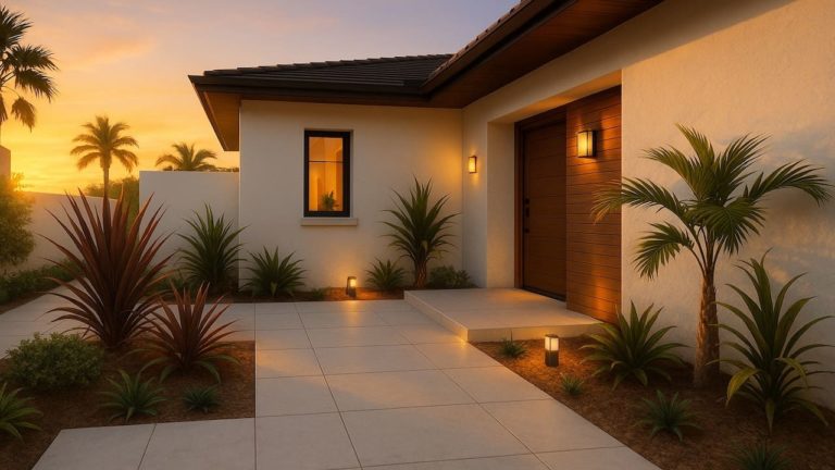 大和市の戸建て外構に施工された玄関アプローチのイメージ