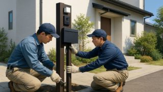 【八尾市】門柱の費用ライン|節約しても品質を落とさないコツ 八尾市の戸建て外構に施工された門柱のイメージ