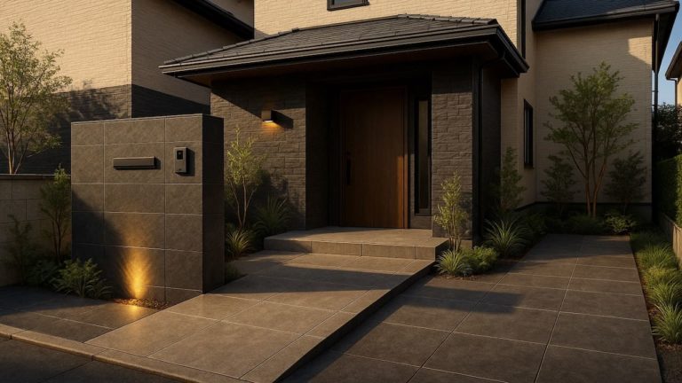 弥富市の戸建て外構に施工された玄関アプローチのイメージ