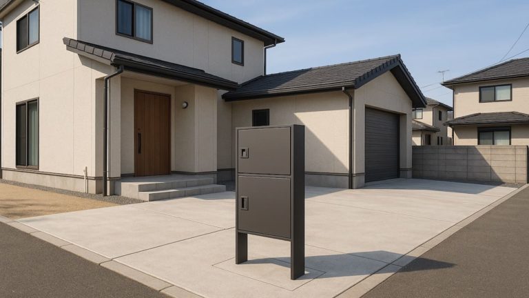 弥富市の戸建て外構に施工された宅配ボックスのイメージ