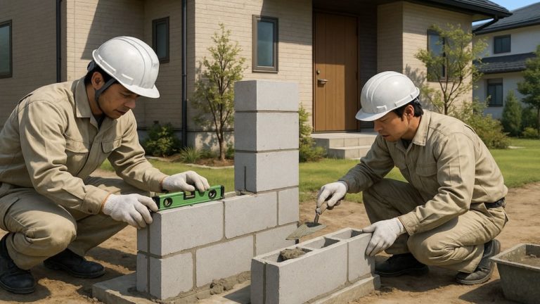 弥富市の戸建て外構に施工された門柱のイメージ