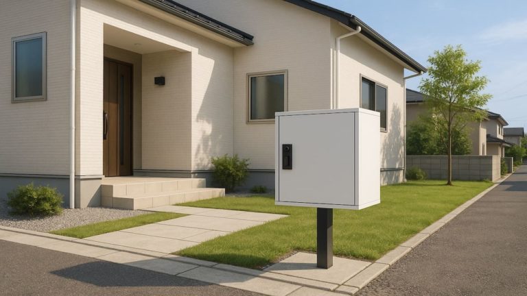 八代市の戸建て外構に施工された宅配ボックスのイメージ