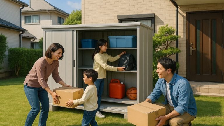 八代市の住宅に施工された屋外用物置イメージ