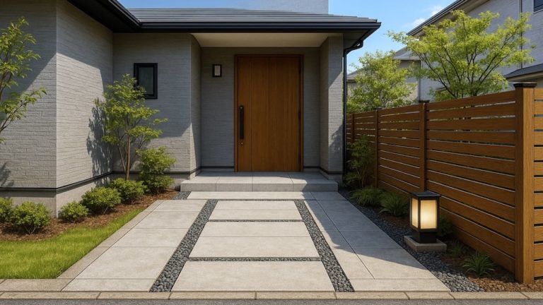 横浜市の戸建て外構に施工された玄関アプローチのイメージ