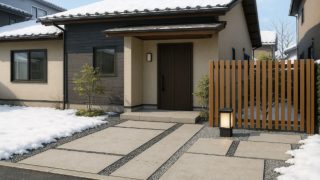 米子市の戸建て外構に施工された玄関アプローチのイメージ