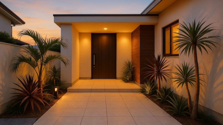 座間市の戸建て外構に施工された玄関アプローチのイメージ