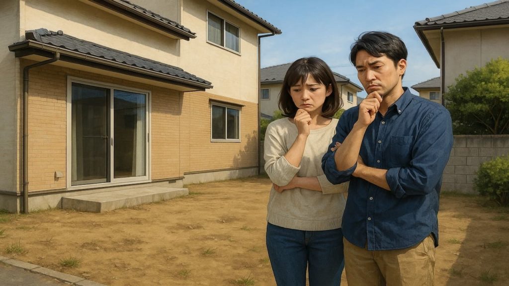 我孫子市の外構工事の失敗にがっかりする夫婦のイメージ