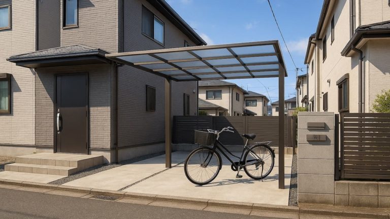 足立区の戸建て外構に施工されたサイクルポートのイメージ