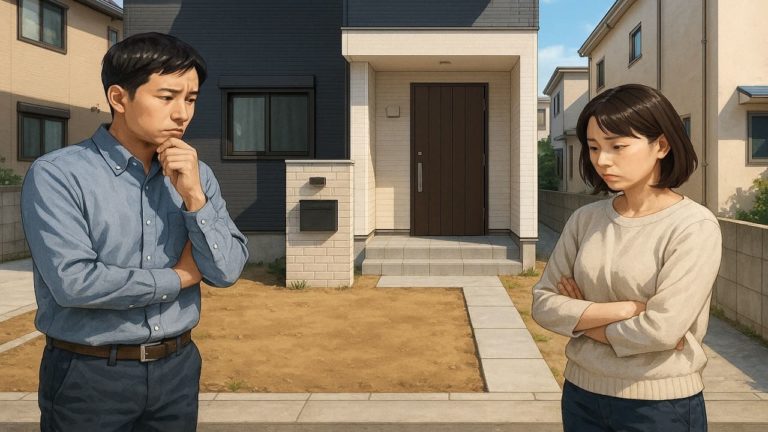 足立区の外構工事の失敗にがっかりする夫婦のイメージ