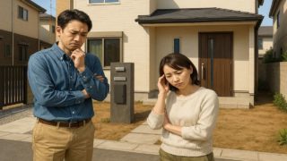 昭島市の外構工事の失敗にがっかりする夫婦のイメージ