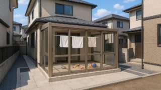 昭島市の戸建て外構に施工されたテラス囲い・サンルームのイメージ