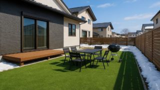 秋田県の戸建て外構に施工された人工芝のイメージ