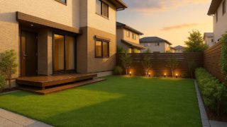 尼崎市の戸建て外構に施工された人工芝のイメージ