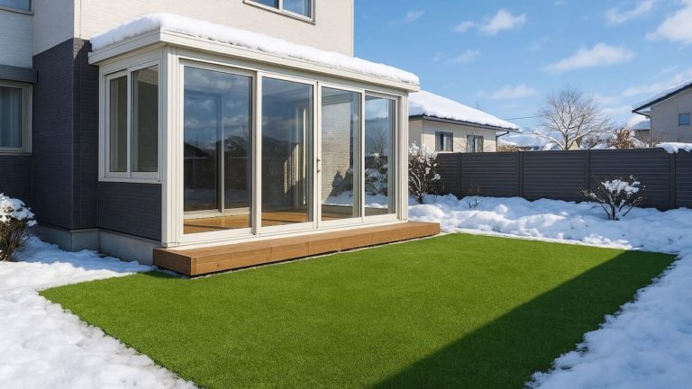 青森県の戸建て外構に施工された人工芝のイメージ