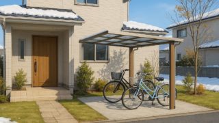 【青森県】自転車置き場の費用相場|外観を崩さないおしゃれな方法 青森県の戸建て外構に施工された自転車置き場のイメージ
