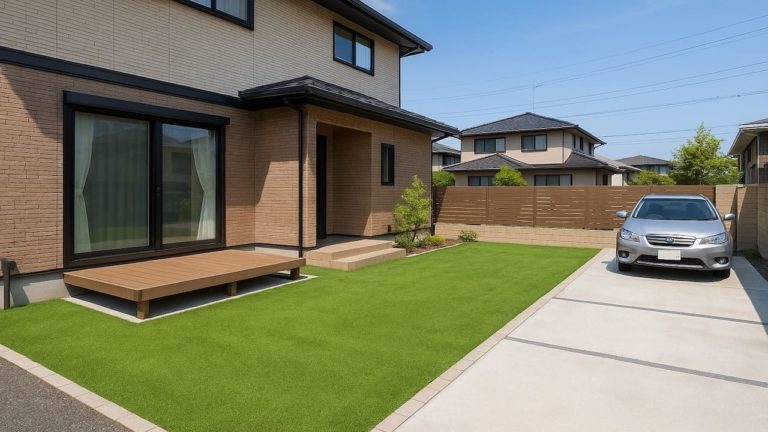 足利市の戸建て外構に施工された人工芝のイメージ