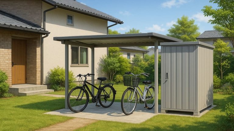 足利市の戸建て外構に施工された自転車置き場のイメージ