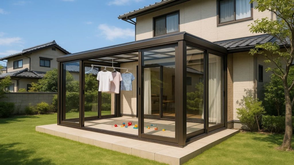 別府市の戸建て外構に施工されたテラス囲い・サンルームのイメージ