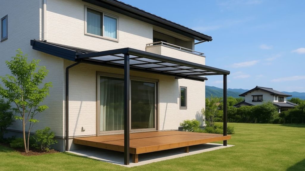 別府市の戸建て外構に施工されたテラス屋根のイメージ