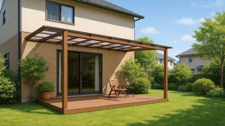 千葉県の戸建て外構に施工されたテラス屋根のイメージ