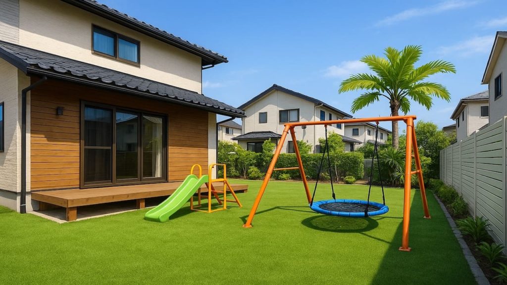 茅ヶ崎市の戸建て外構に施工された人工芝のイメージ