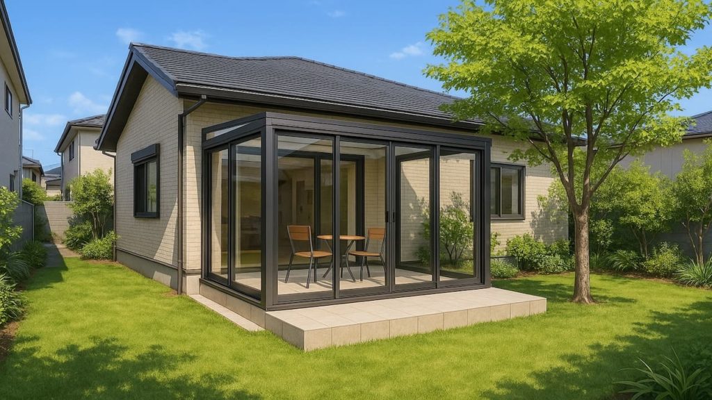 茅ヶ崎市の戸建て外構に施工されたテラス囲い・サンルームのイメージ