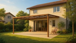 茅ヶ崎市の戸建て外構に施工されたテラス屋根のイメージ