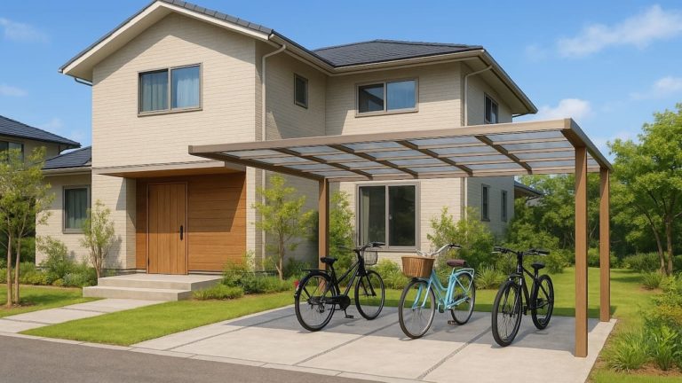 筑西市の戸建て外構に施工されたサイクルポートのイメージ