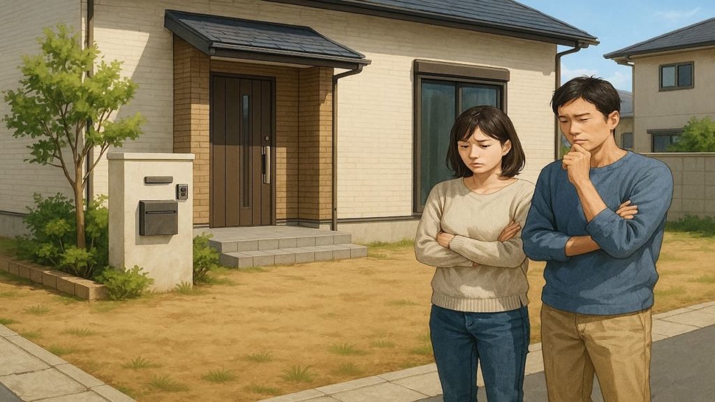 筑西市の外構工事の失敗にがっかりする夫婦のイメージ