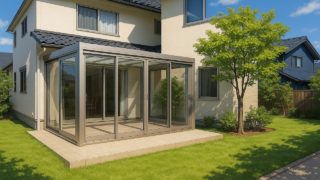 【筑西市】テラス囲い・サンルームの工事相場|掃除が楽になる仕上げ方5選 筑西市の戸建て外構に施工されたテラス囲い・サンルームのイメージ