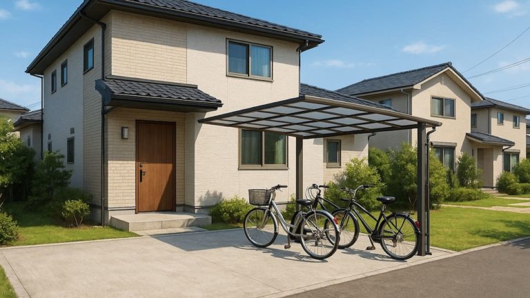 調布市の戸建て外構に施工されたサイクルポートのイメージ