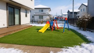 江別市の戸建て外構に施工された人工芝のイメージ
