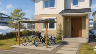 江別市の戸建て外構に施工された自転車置き場のイメージ