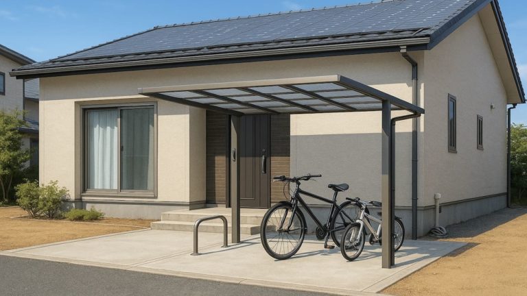 江別市の戸建て外構に施工されたサイクルポートのイメージ